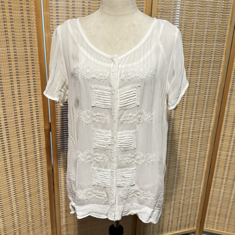 ANTHROPOLOGIE One Fine Day Small Boho Flowing Fairy Semi Sheer Blouse White Top